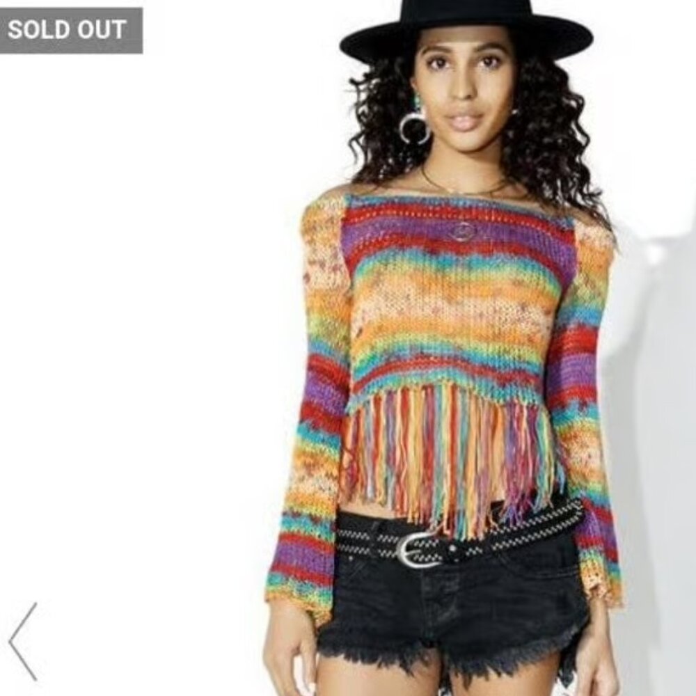 Love Light Rainbow Knit Fringe Sweater — Handmade in Australia, XS